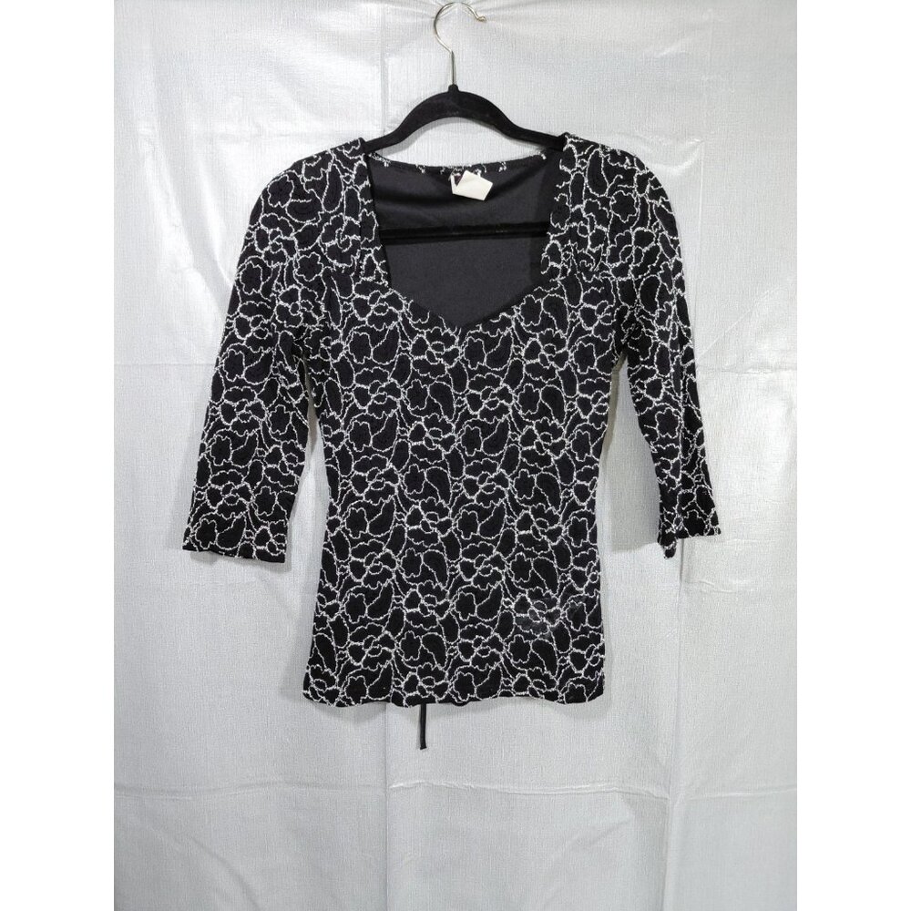 Vintage Y2K Wrapper Blouse Floral Med Whimsigoth Sweetheart Neck Black Tie Back‎